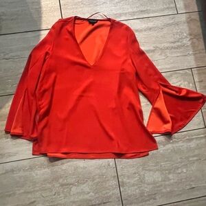 Topshop orange Asymmetrical Bell Sleeve Blouse